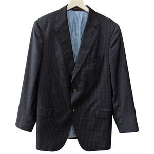 J. Hilburn Men's 45R Classic Fit Micro Check Navy Wool Blazer Two Button
